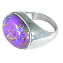 925 Sterling Silver &amp; Purple Copper Turquoise Gemstone simples anel para todas as ocasiões